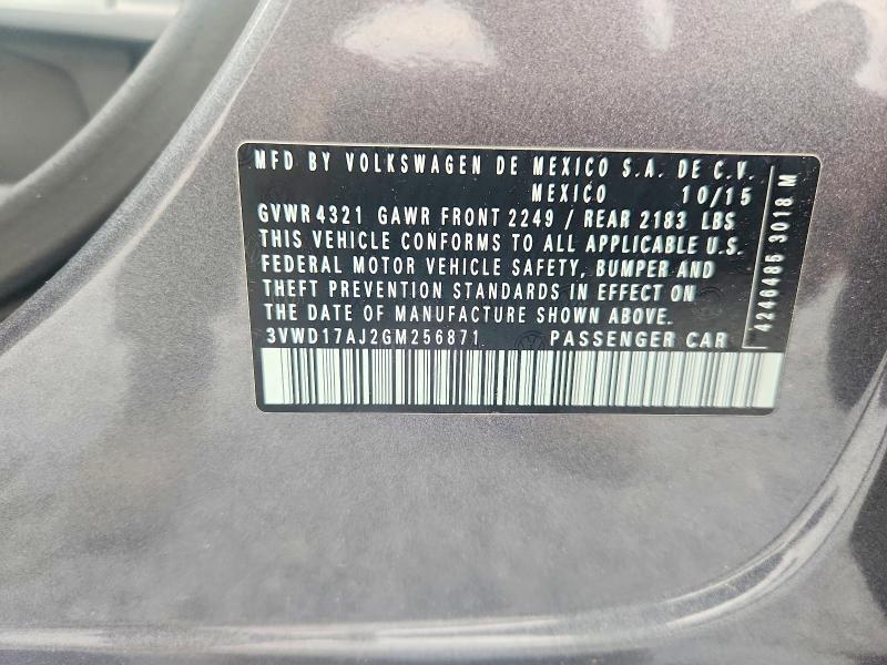 52544796 :رقم المزاد ، 3VWD17AJ2GM256871 vin ، 2016 Volkswagen Jetta مزاد بيع