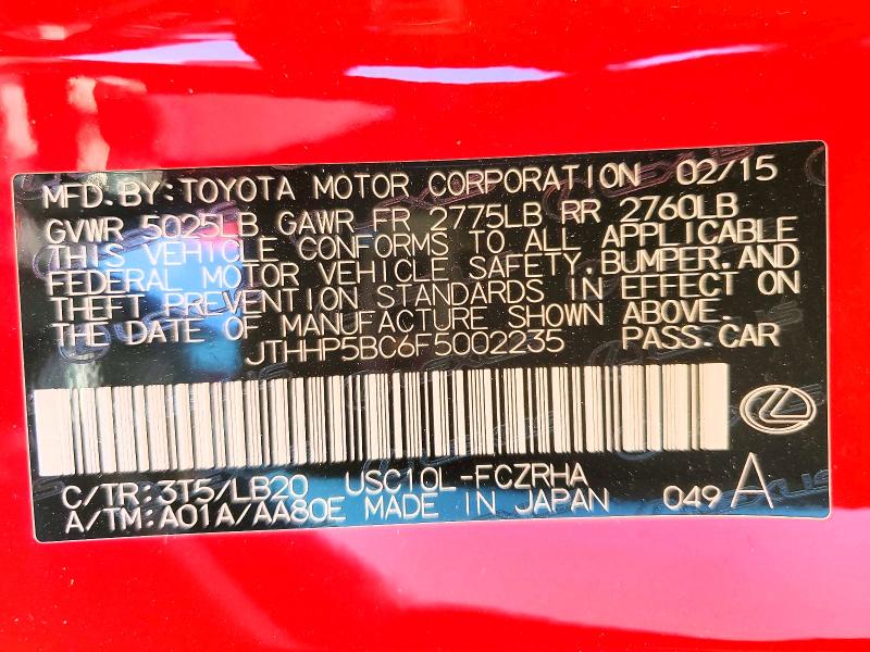 Продажа на аукционе авто 2015 Lexus Rc F, vin: JTHHP5BC6F5002235, номер лота: 51836046