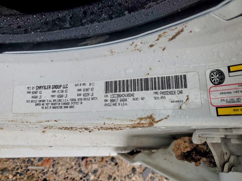 2012 Chrysler 200 მანქანა იყიდება აუქციონზე, vin: 1C3CCBBG4CN109342, აუქციონის ნომერი: 54594916