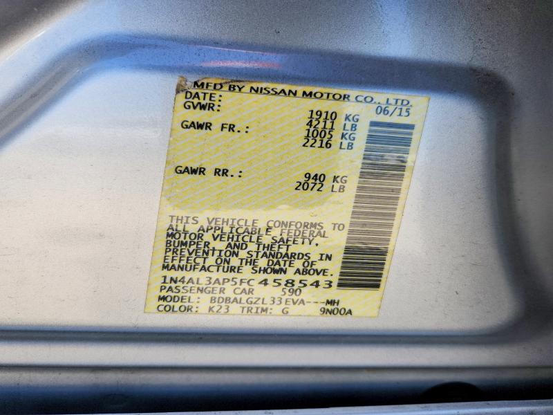 52899446 :رقم المزاد ، 1N4AL3AP5FC458543 vin ، 2015 Nissan Altima مزاد بيع