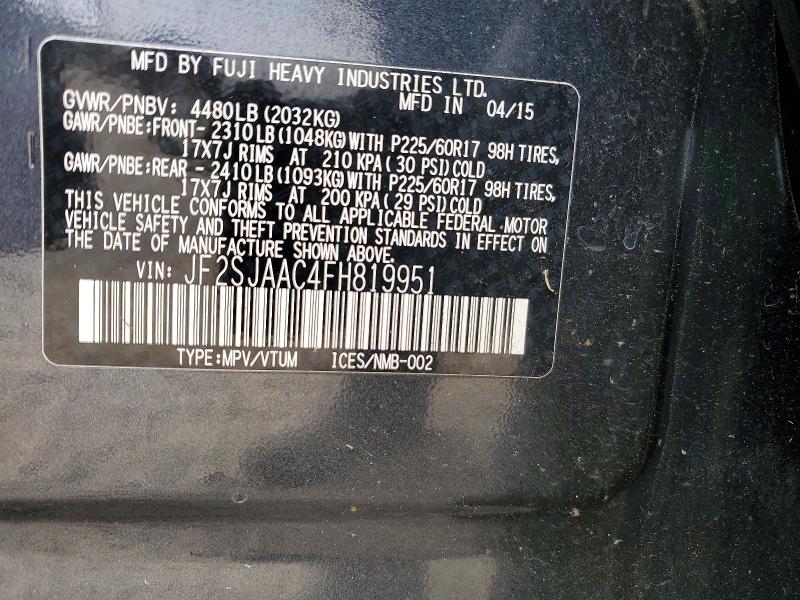 Aukcja sprzedaży 2015 Subaru Forester, vin: JF2SJAAC4FH819951, numer aukcji: 52844596