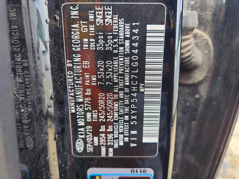 2020 Kia Telluride მანქანა იყიდება აუქციონზე, vin: 5XYP54HC7LG044341, აუქციონის ნომერი: 53624826