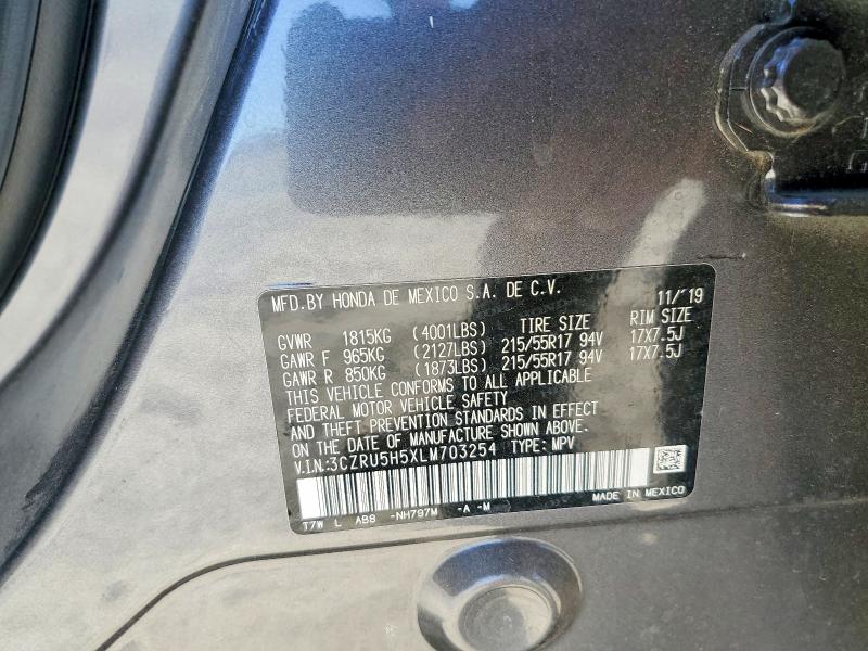 Продажа на аукционе авто 2020 Honda Hr-v, vin: 3CZRU5H5XLM703254, номер лота: 52958786
