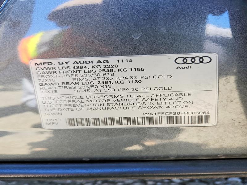 2015 Audi Q3 მანქანა იყიდება აუქციონზე, vin: WA1EFCFS6FR006964, აუქციონის ნომერი: 52697876