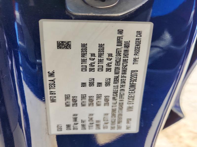 Aukcja sprzedaży 2021 Tesla Model 3, vin: 5YJ3E1EA3MF922078, numer aukcji: 53427936