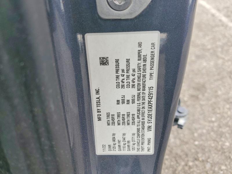 2023 Tesla Model 3 მანქანა იყიდება აუქციონზე, vin: 5YJ3E1EAXPF429115, აუქციონის ნომერი: 52905266