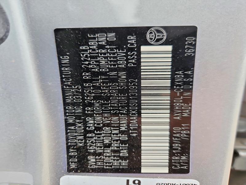 2025 Toyota Camry მანქანა იყიდება აუქციონზე, vin: 4T1DAACK0SU130952, აუქციონის ნომერი: 54422596