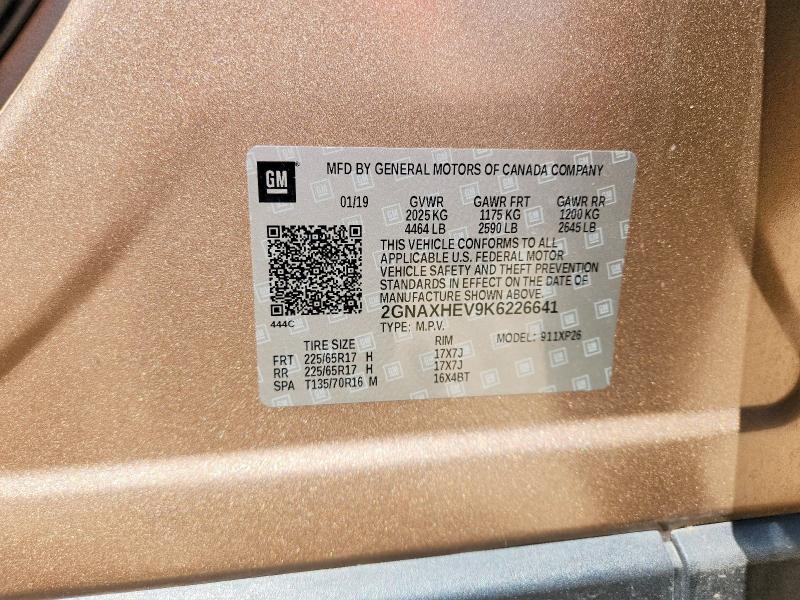 Aukcja sprzedaży 2019 Chevrolet Equinox, vin: 2GNAXHEV9K6226641, numer aukcji: 51970496