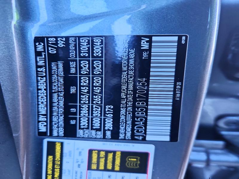 54231476 :رقم المزاد ، 4JGDA5JB5JB170254 vin ، 2018 Mercedes-benz Gle مزاد بيع