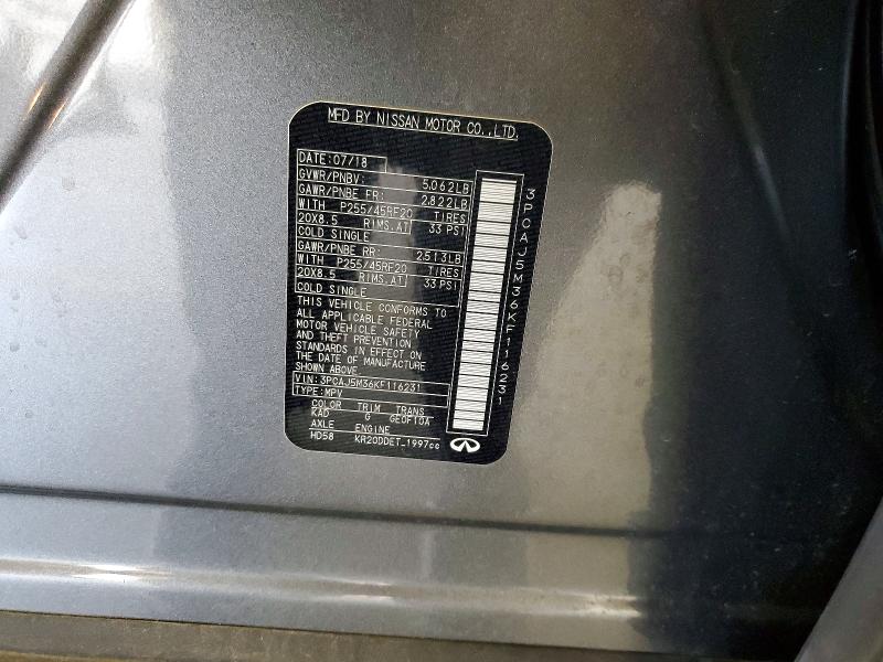 52673806 :رقم المزاد ، 3PCAJ5M36KF116231 vin ، 2019 Infiniti Qx50 مزاد بيع
