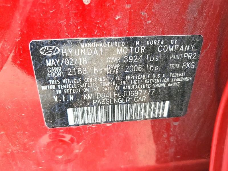 53320306 :رقم المزاد ، KMHD84LF6JU697777 vin ، 2018 Hyundai Elantra مزاد بيع