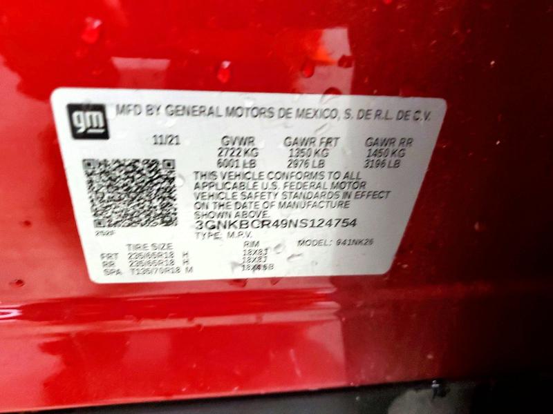 Aukcja sprzedaży 2022 Chevrolet Blazer, vin: 3GNKBCR49NS124754, numer aukcji: 54509326