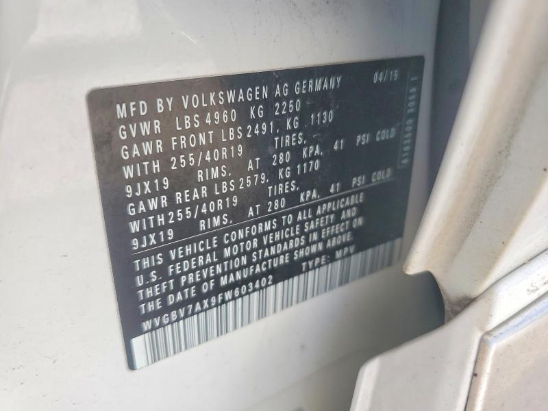 54224566 :رقم المزاد ، WVGBV7AX9FW603402 vin ، 2015 Volkswagen Tiguan مزاد بيع