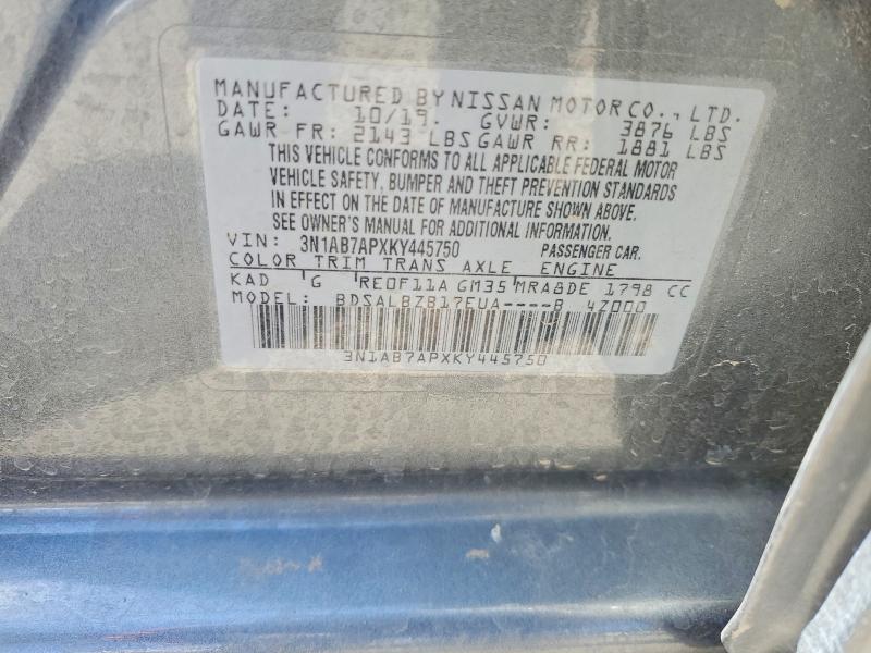 53921166 :رقم المزاد ، 3N1AB7APXKY445750 vin ، 2019 Nissan Sentra مزاد بيع