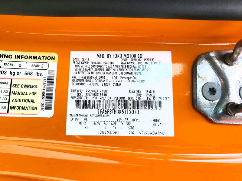 Продаж на аукціоні авто 2019 Ford Mustang, vin: 1FA6P8TH0K5112010, номер лоту: 54687116