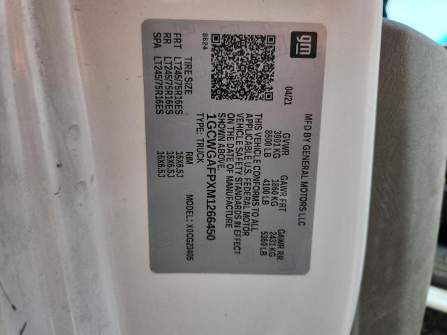 Продаж на аукціоні авто 2021 Chevrolet Express G2500, vin: 1GCWGAFPXM1266450, номер лоту: 54797966