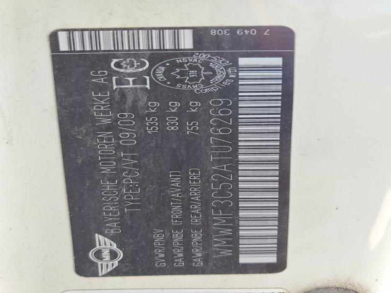 2010 Mini Cooper მანქანა იყიდება აუქციონზე, vin: WMWMF3C52ATU76269, აუქციონის ნომერი: 54686126