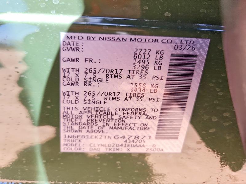 55011116 :رقم المزاد ، 1N6ED1EK2TN647871 vin ، 2026 Nissan Frontier مزاد بيع