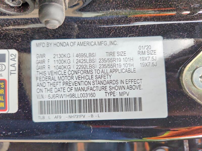 2020 Honda Cr-v მანქანა იყიდება აუქციონზე, vin: 5J6RW1H98LL003160, აუქციონის ნომერი: 53972296