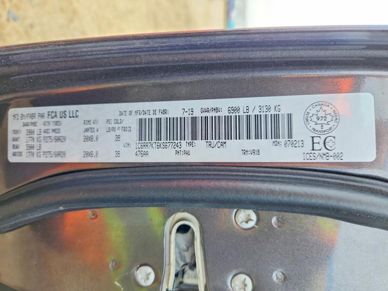 2019 Ram 1500 Classic მანქანა იყიდება აუქციონზე, vin: 1C6RR7KT6KS677243, აუქციონის ნომერი: 53542016