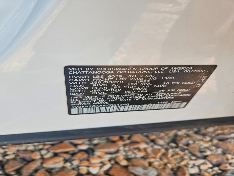 55180576 :رقم المزاد ، 1V2KR2CAXNC554245 vin ، 2022 Volkswagen Atlas مزاد بيع