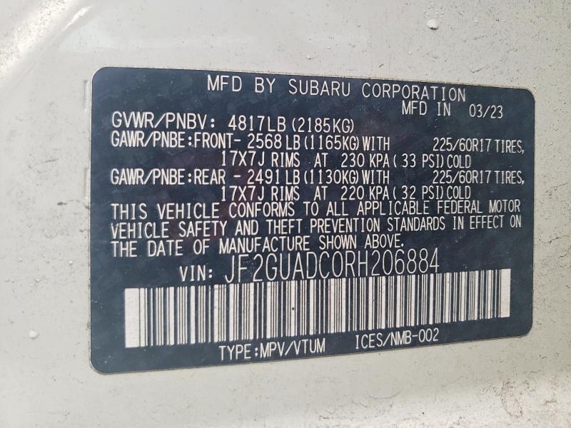 Продажа на аукционе авто 2024 Subaru Crosstrek, vin: JF2GUADC0RH206884, номер лота: 53477846