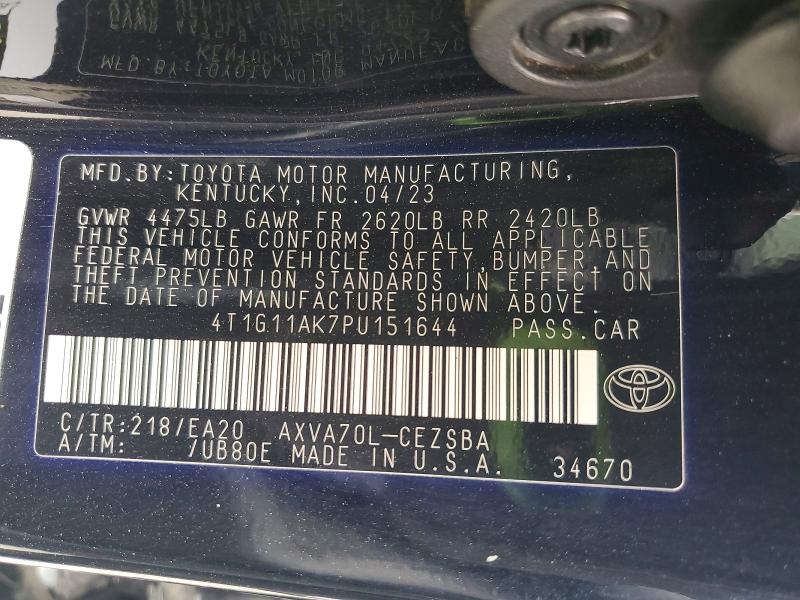 Продаж на аукціоні авто 2023 Toyota Camry, vin: 4T1G11AK7PU151644, номер лоту: 52092266