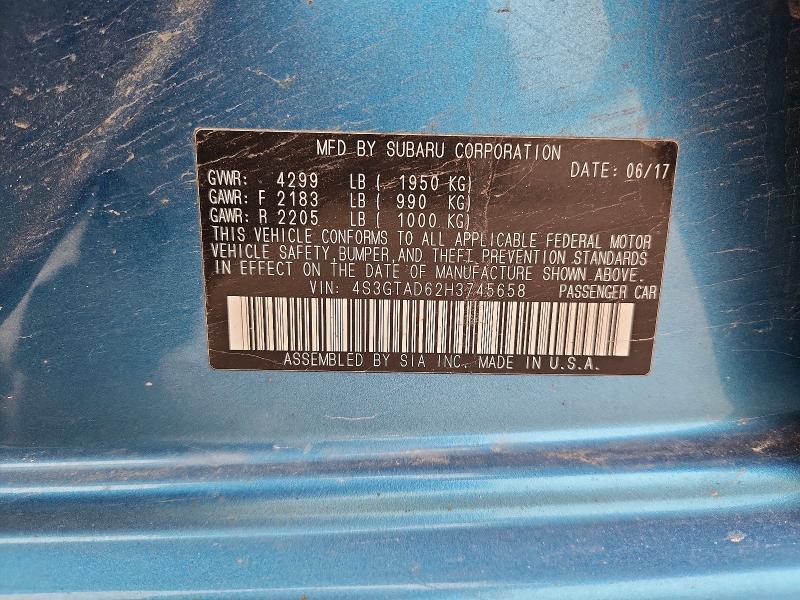 53401326 :رقم المزاد ، 4S3GTAD62H3745658 vin ، 2017 Subaru Impreza مزاد بيع
