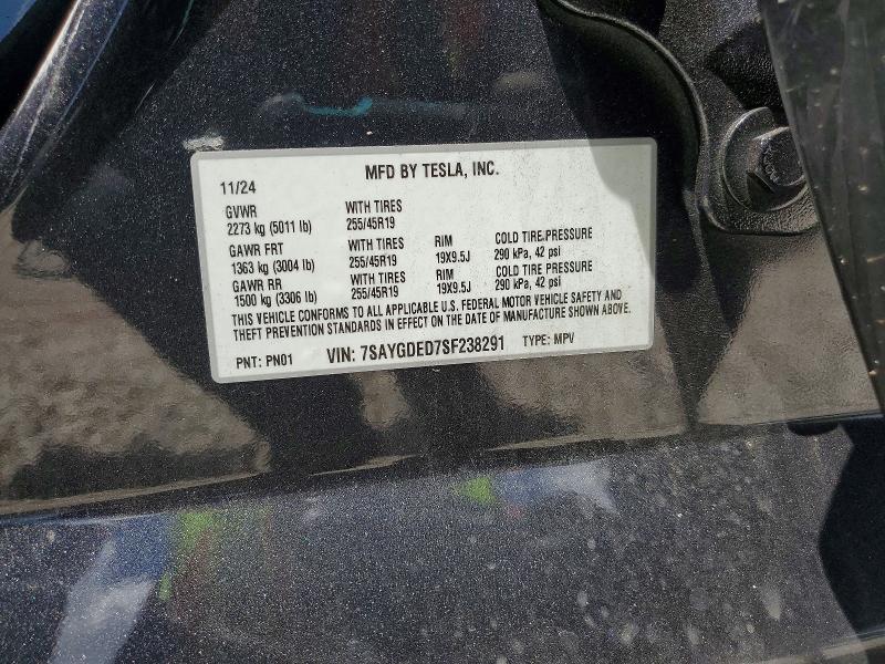 2025 Tesla Model Y მანქანა იყიდება აუქციონზე, vin: 7SAYGDED7SF238291, აუქციონის ნომერი: 53739976
