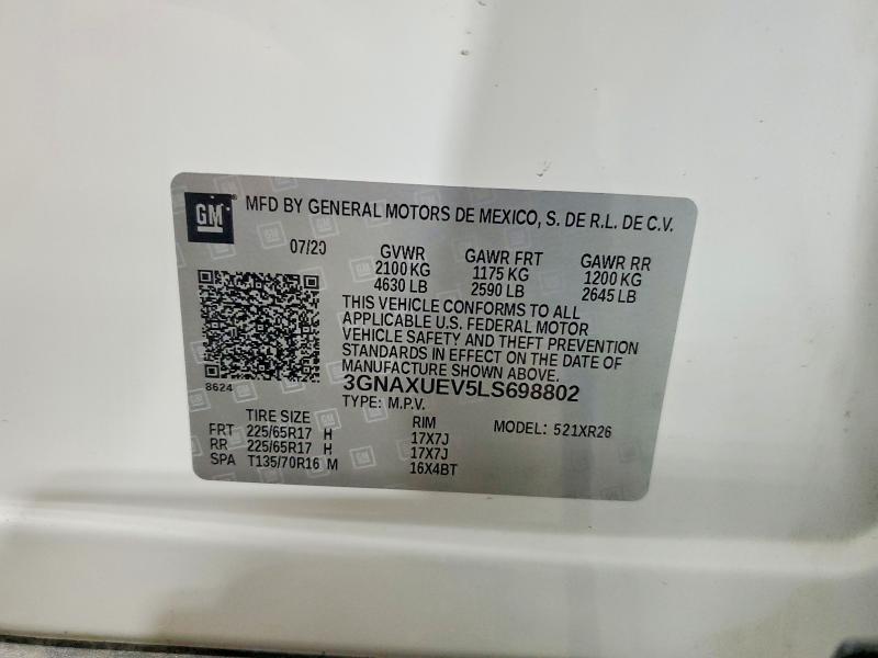 Aukcja sprzedaży 2020 Chevrolet Equinox, vin: 3GNAXUEV5LS698802, numer aukcji: 52162106