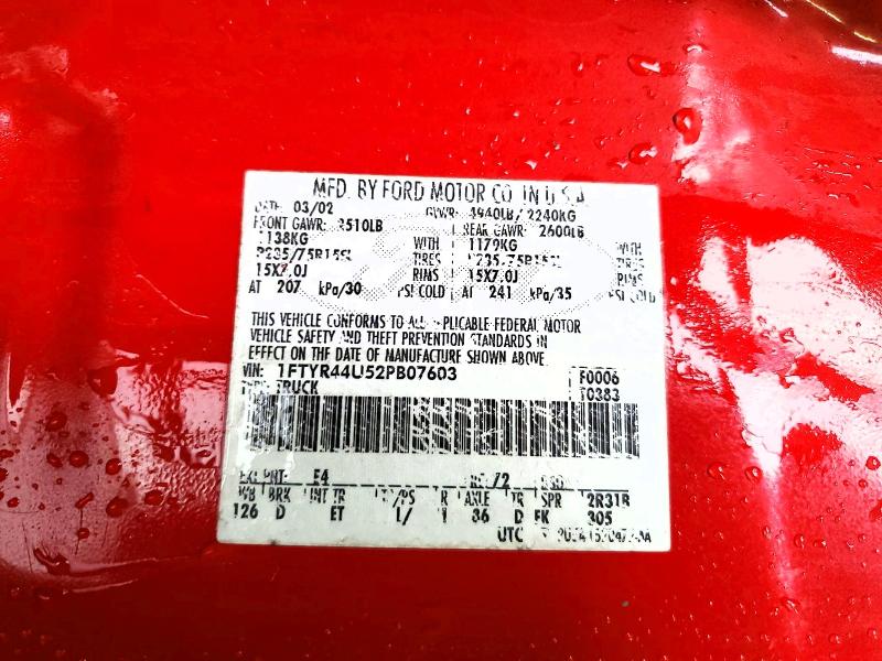 2002 Ford Ranger მანქანა იყიდება აუქციონზე, vin: 1FTYR44U52PB07603, აუქციონის ნომერი: 53843716