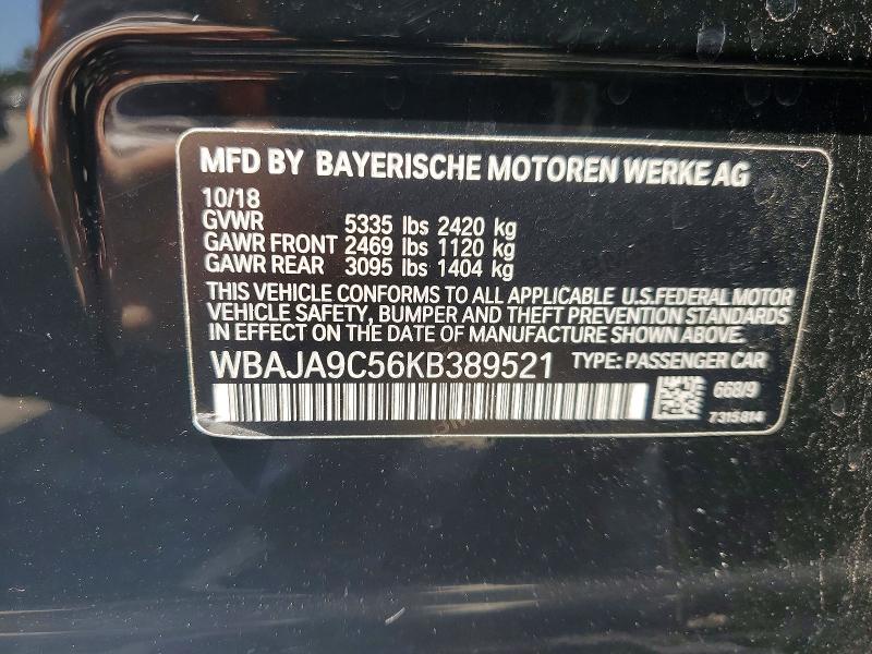 54900686 :رقم المزاد ، WBAJA9C56KB389521 vin ، 2019 Bmw 530e مزاد بيع