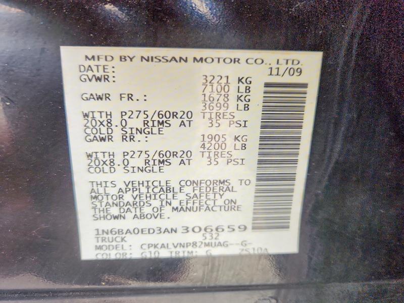 54477476 :رقم المزاد ، 1N6BA0ED3AN306659 vin ، 2010 Nissan Titan مزاد بيع