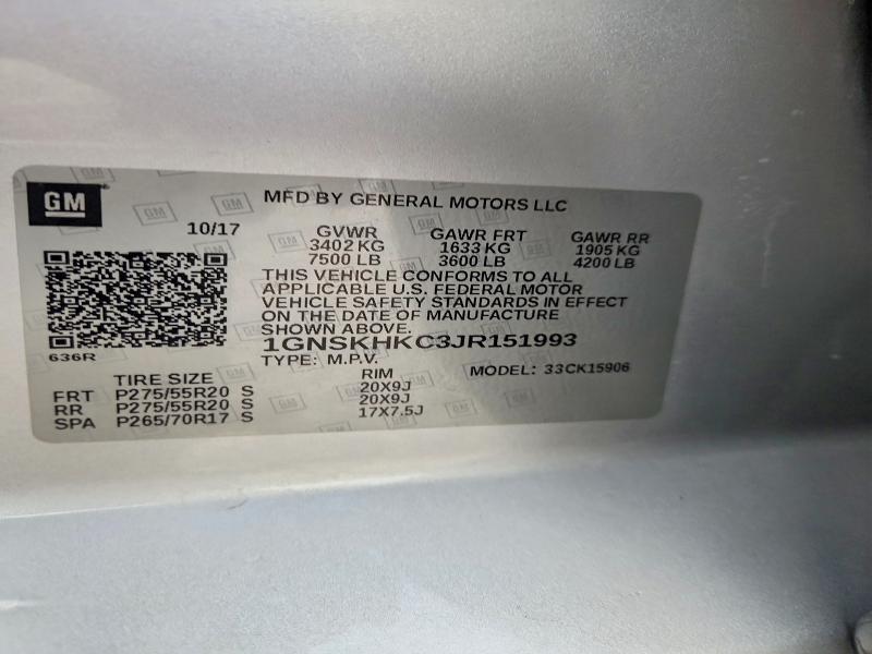 Aukcja sprzedaży 2018 Chevrolet Suburban, vin: 1GNSKHKC3JR151993, numer aukcji: 52966976