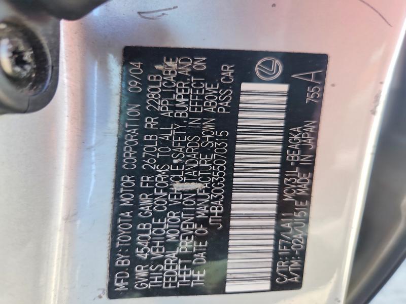 52226686 :رقم المزاد ، JTHBA30G355070315 vin ، 2005 Lexus Es مزاد بيع