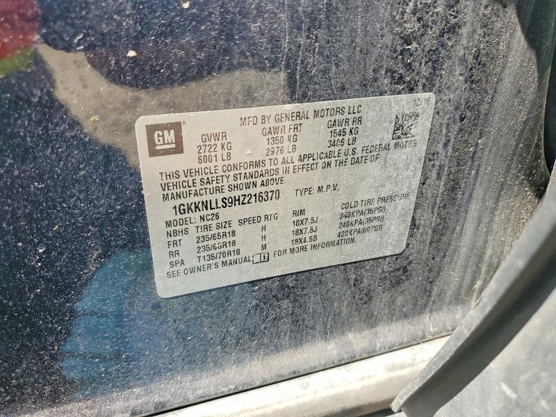 Aukcja sprzedaży 2017 Gmc Acadia, vin: 1GKKNLLS9HZ216370, numer aukcji: 52299266
