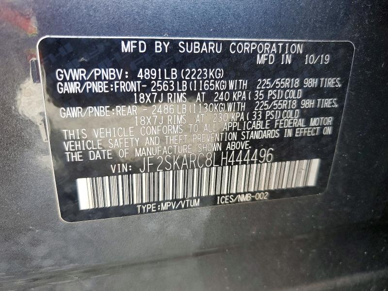 2020 Subaru Forester მანქანა იყიდება აუქციონზე, vin: JF2SKARC8LH444496, აუქციონის ნომერი: 54758856