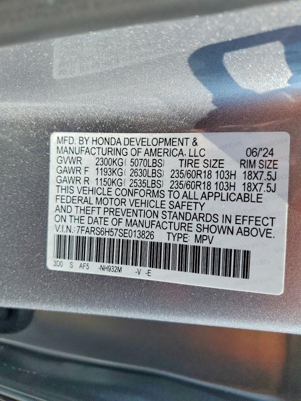 2025 Honda Cr-v მანქანა იყიდება აუქციონზე, vin: 7FARS6H57SE013826, აუქციონის ნომერი: 53874796