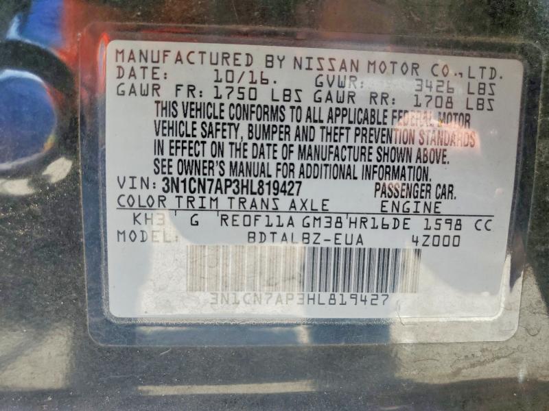 2017 Nissan Versa მანქანა იყიდება აუქციონზე, vin: 3N1CN7AP3HL819427, აუქციონის ნომერი: 54150976