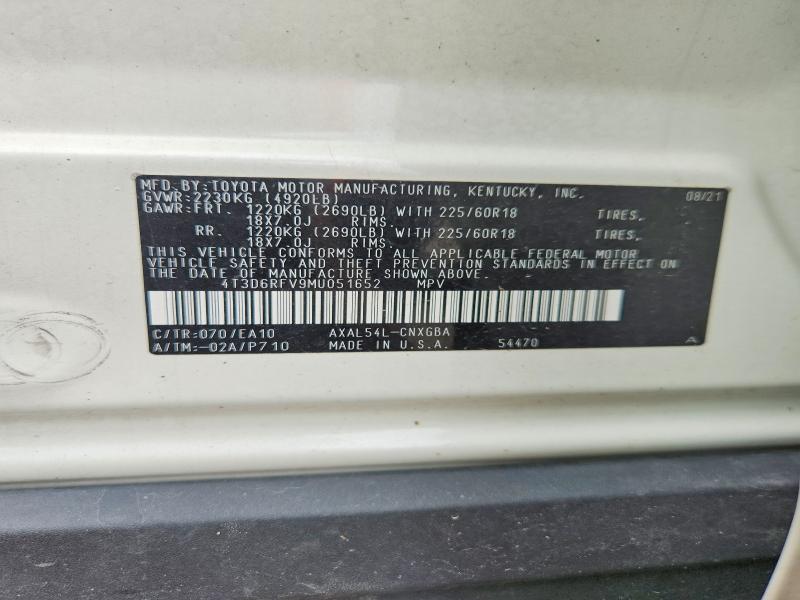 2021 Toyota Rav4 მანქანა იყიდება აუქციონზე, vin: 4T3D6RFV9MU051652, აუქციონის ნომერი: 53871786