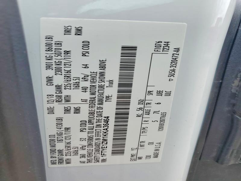 54853886 :رقم المزاد ، 1FTYE1ZM1KKA36464 vin ، 2019 Ford Transit مزاد بيع