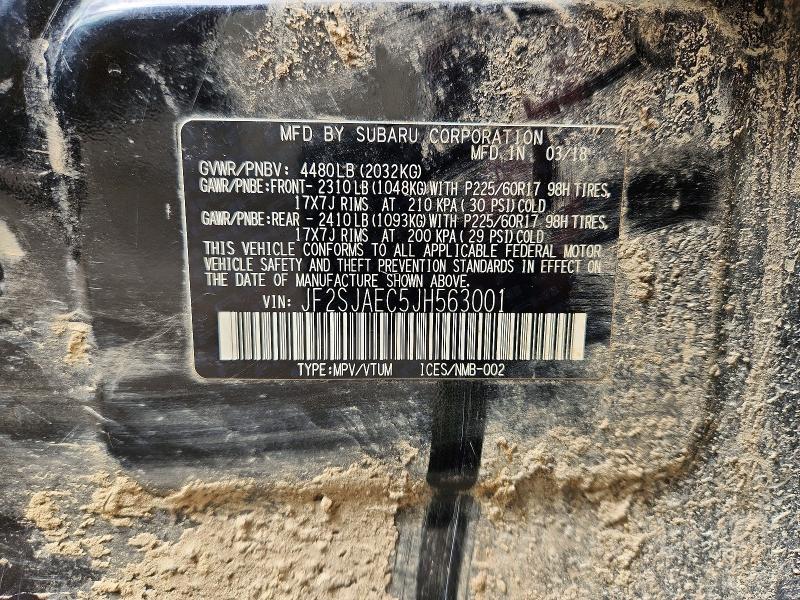 2018 Subaru Forester მანქანა იყიდება აუქციონზე, vin: JF2SJAEC5JH563001, აუქციონის ნომერი: 53037086