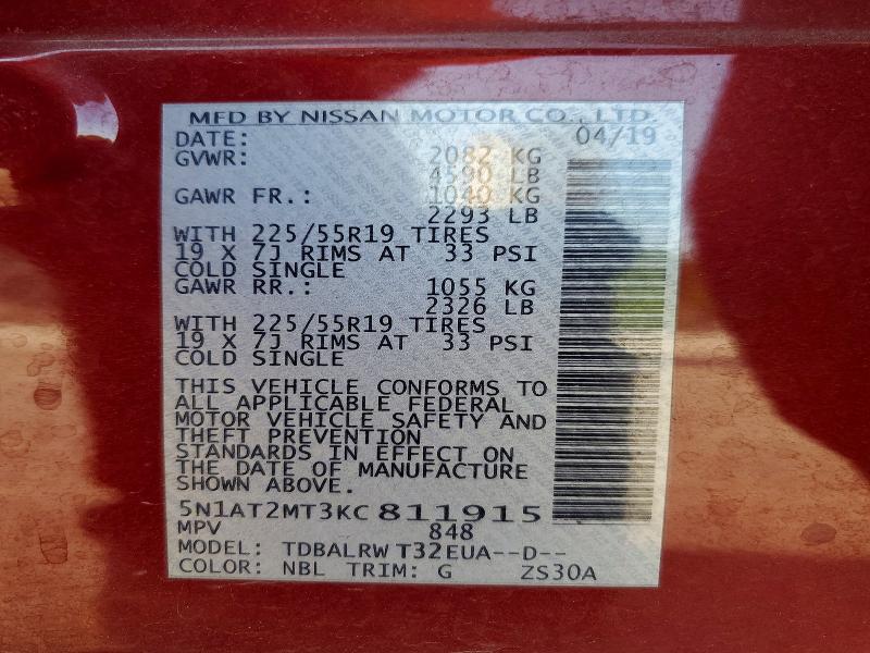Продажа на аукционе авто 2019 Nissan Rogue, vin: 5N1AT2MT3KC811915, номер лота: 54352846