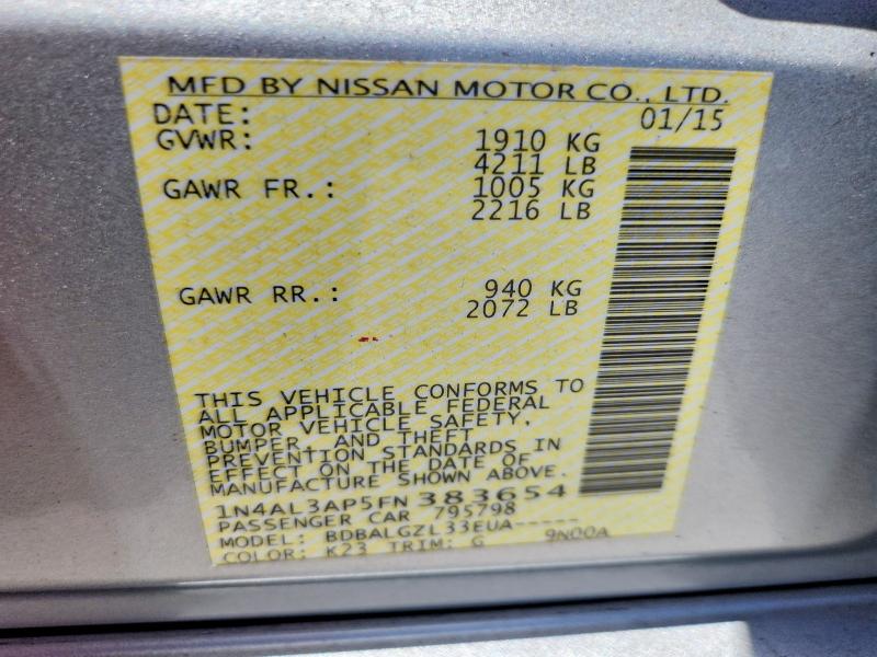 Продаж на аукціоні авто 2015 Nissan Altima, vin: 1N4AL3AP5FN383654, номер лоту: 51761586
