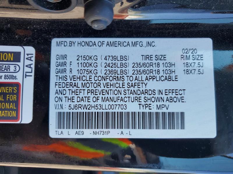 Aukcja sprzedaży 2020 Honda Cr-v, vin: 5J6RW2H53LL007703, numer aukcji: 53543496