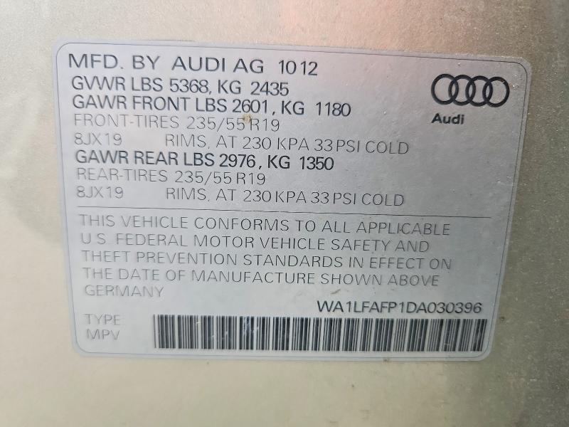 Продаж на аукціоні авто 2013 Audi Q5, vin: WA1LFAFP1DA030396, номер лоту: 52421246