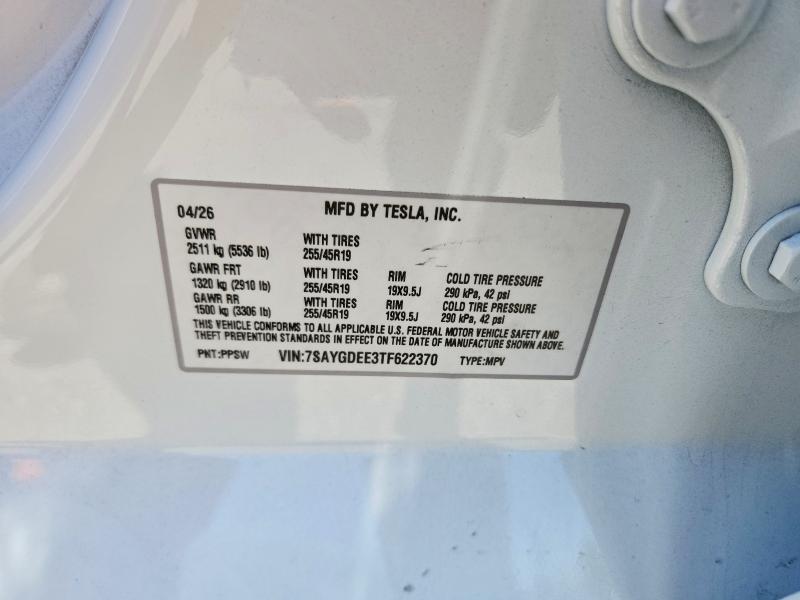 Aukcja sprzedaży 2026 Tesla Model Y, vin: 7SAYGDEE3TF622370, numer aukcji: 53277826