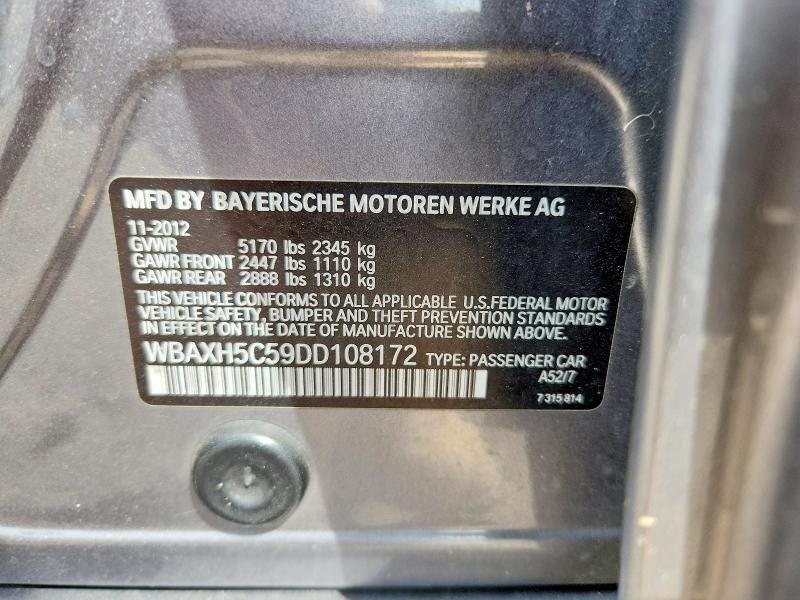 Продаж на аукціоні авто 2013 Bmw 528, vin: WBAXH5C59DD108172, номер лоту: 53024296
