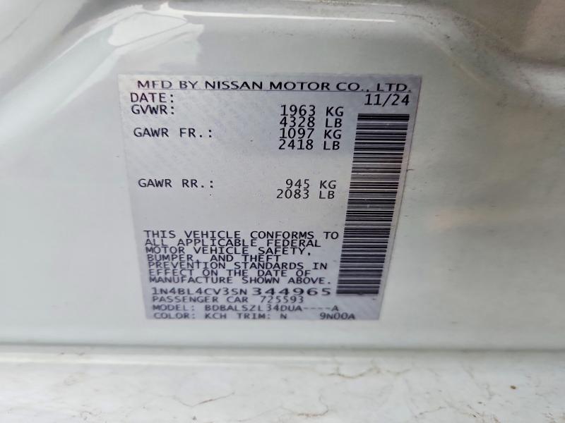53105236 :رقم المزاد ، 1N4BL4CV3SN344965 vin ، 2025 Nissan Altima مزاد بيع