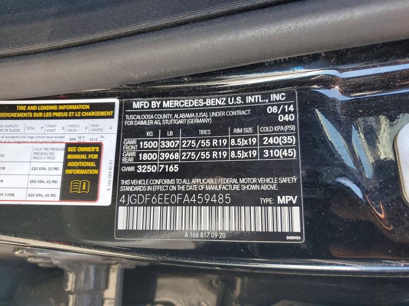 53987886 :رقم المزاد ، 4JGDF6EE0FA459485 vin ، 2015 Mercedes-benz Gl مزاد بيع
